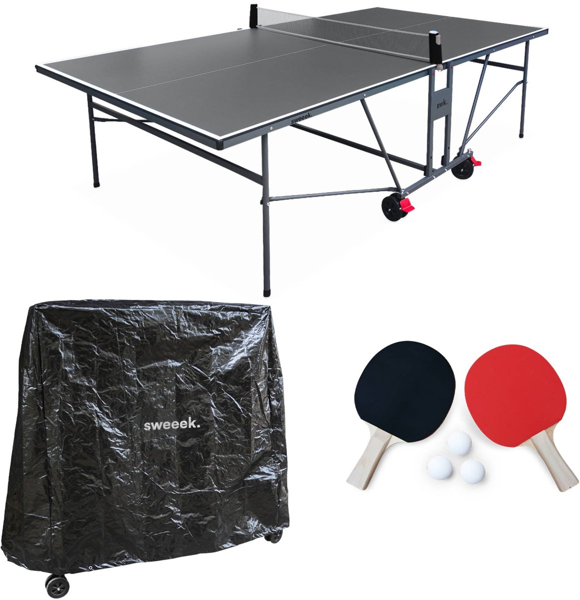 sweeek - Indoor tafeltennistafel voor binnengebruik met 2 batjes en 3 ballen en beschermhoes
