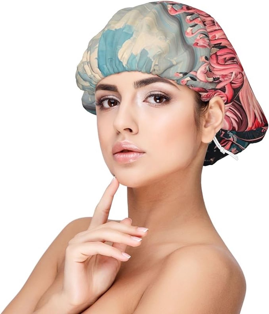 Stunq® Slaapmuts voor Haarbescherming - Dubbellaags Satijn - Flamingo Print - Zwart