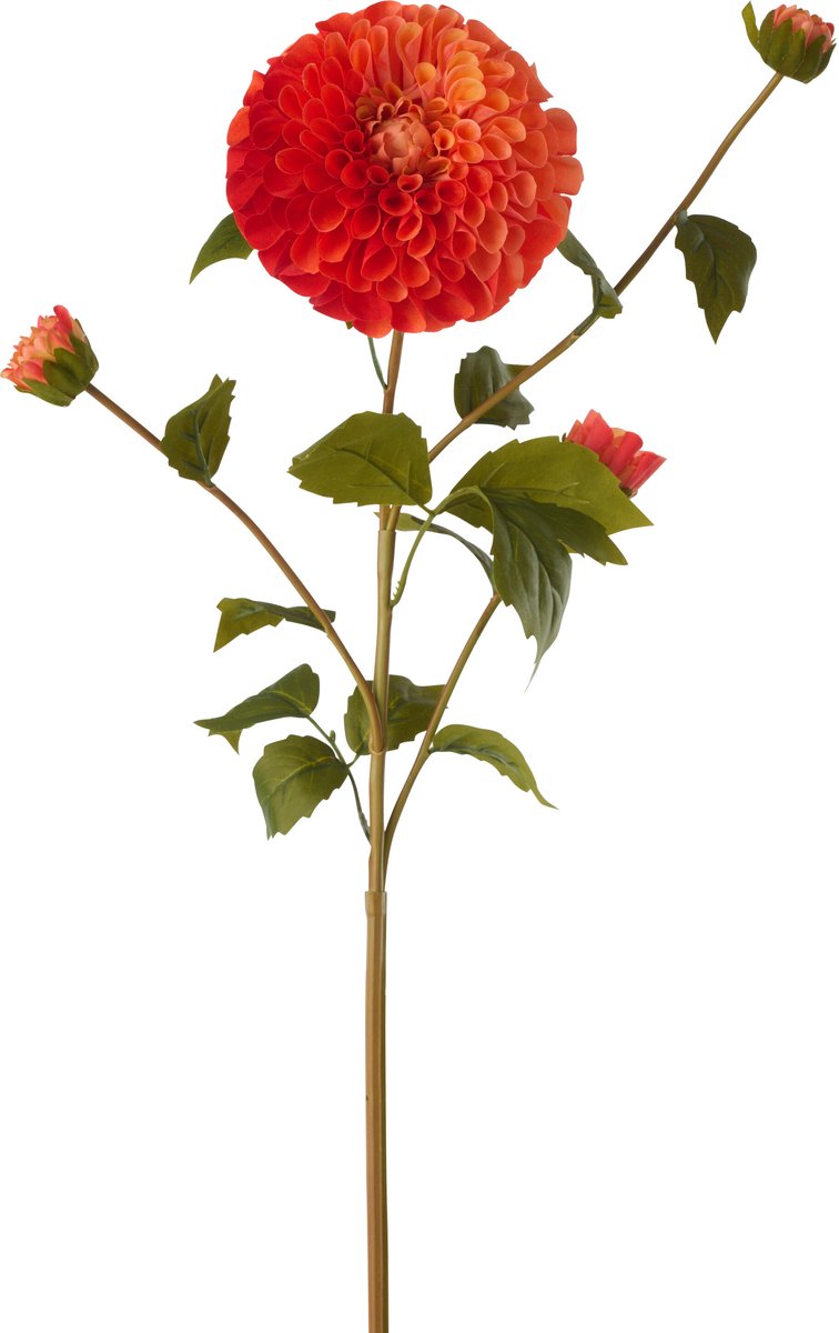 J-Line Bloem dahlia Echt Gevoel - kunststof - oranje - 4 stuks