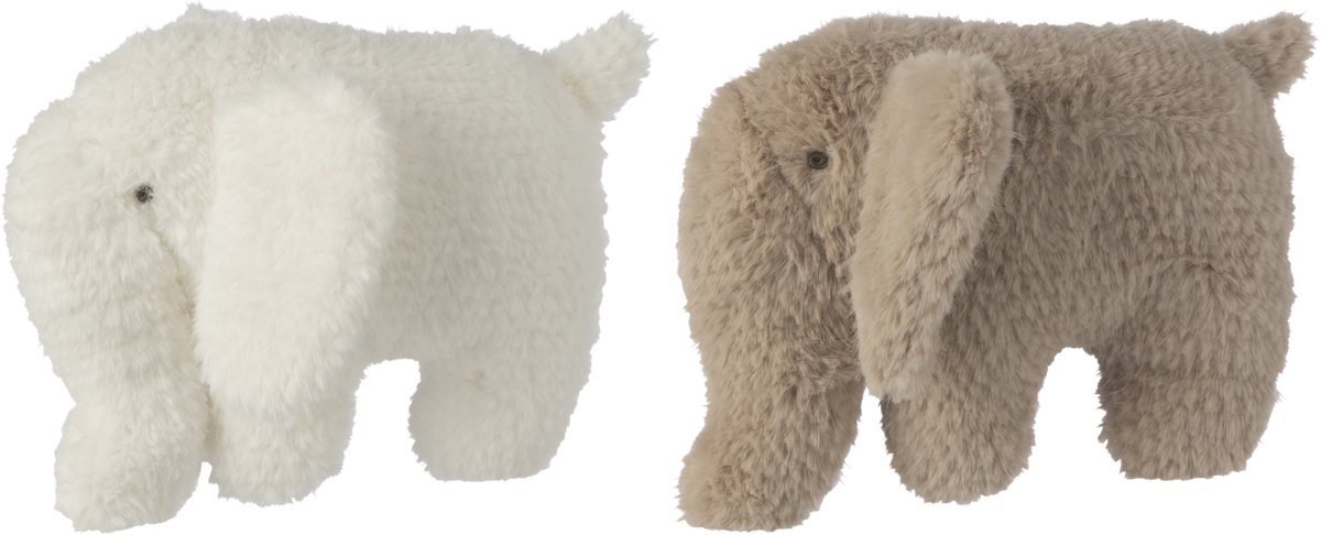 J-Line knuffelbeer Olifant - polyester - wit/beige - large - set van 2