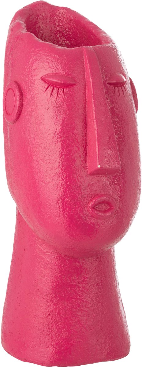 J-Line vaas Gezicht - cement - fuchsia Roze