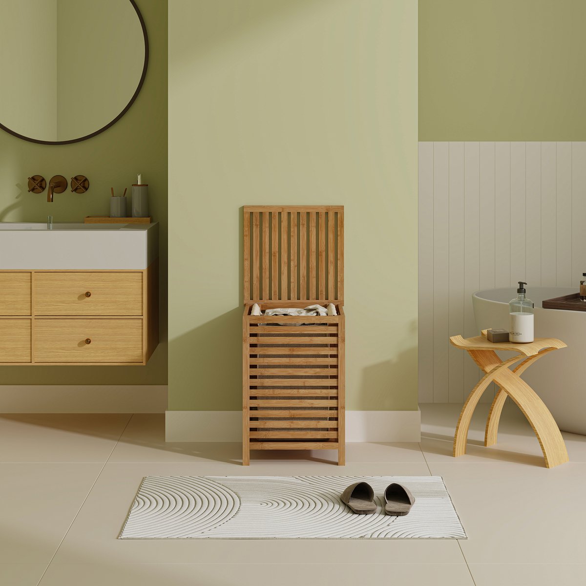 Wasmand Jystiand bamboe met waszak 57x40x40 cm naturel 64 L [en.casa]