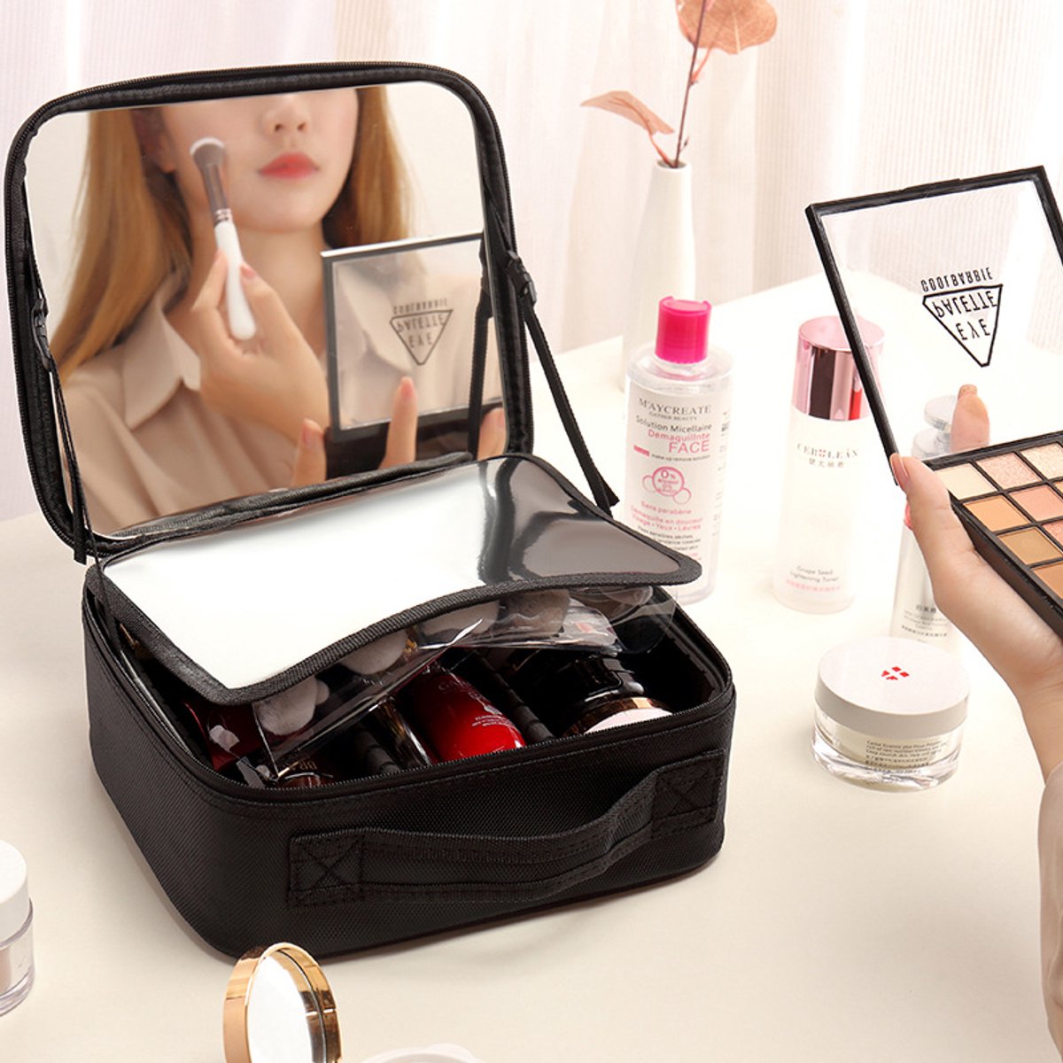 Make-up Organizer met Spiegel en LED Verlichting – Black