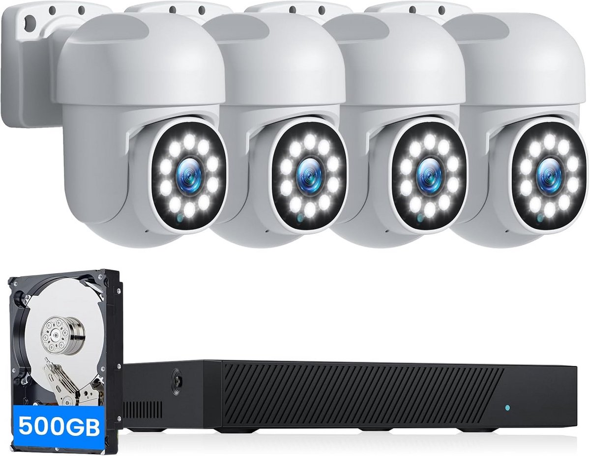 PoE Bewakingscamera Set van 4 voor Buiten met 500GB HDD en Nachtzicht