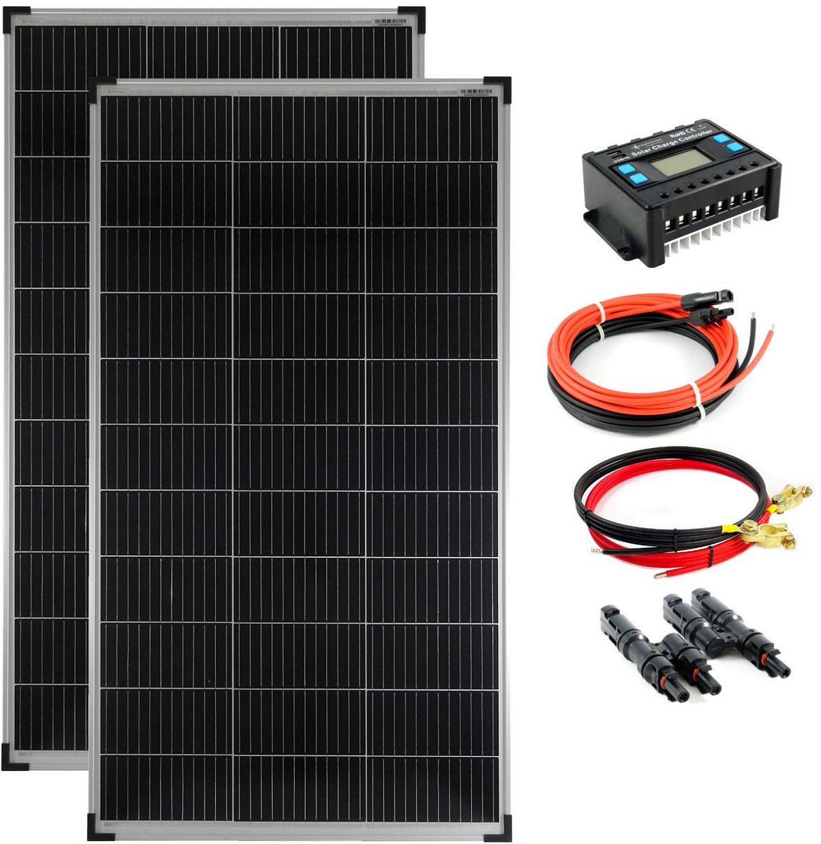 Compleet 2x140 Watt Zonnepaneel Set met Laadregelaar voor Eilandinstallaties