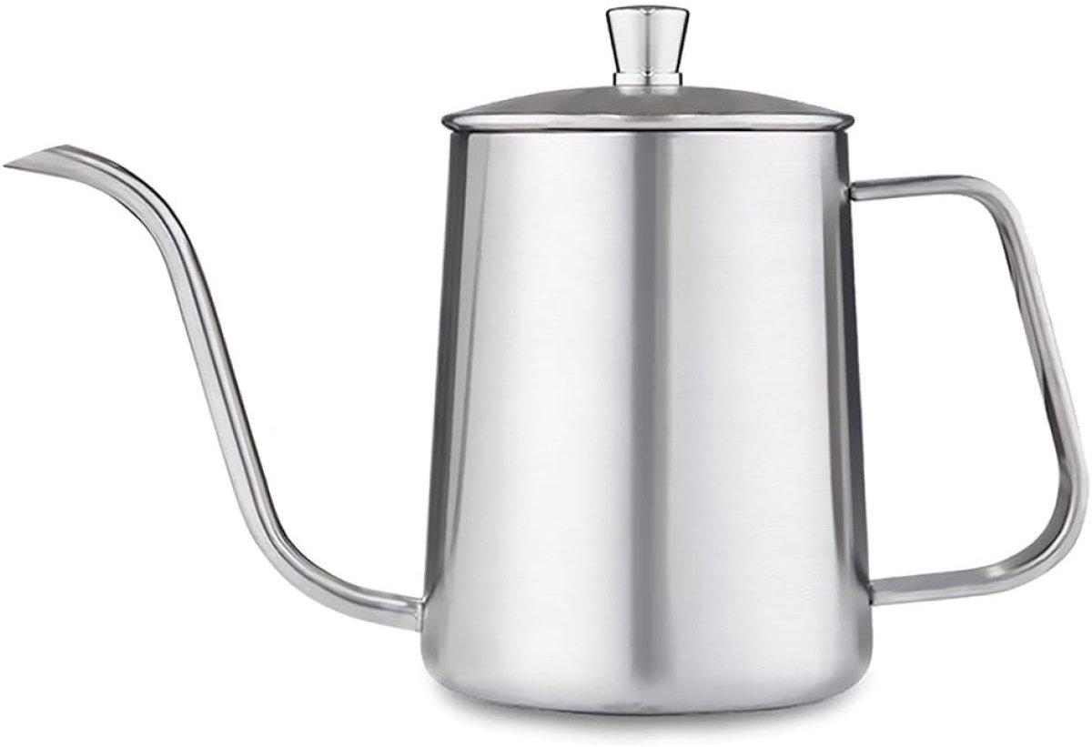 QTTVBTNA – 1 Stuk Koffieketel 600 ml RVS – Schwanenhals Waterketel met Smalle Lange Tuit – Cafetieres – Handmatige Koffiekan voor Precisie Schenken – Geschikt voor Filterkoffie, Drip Coffee, Thuis, Reizen en Outdoor Camping – Zilver