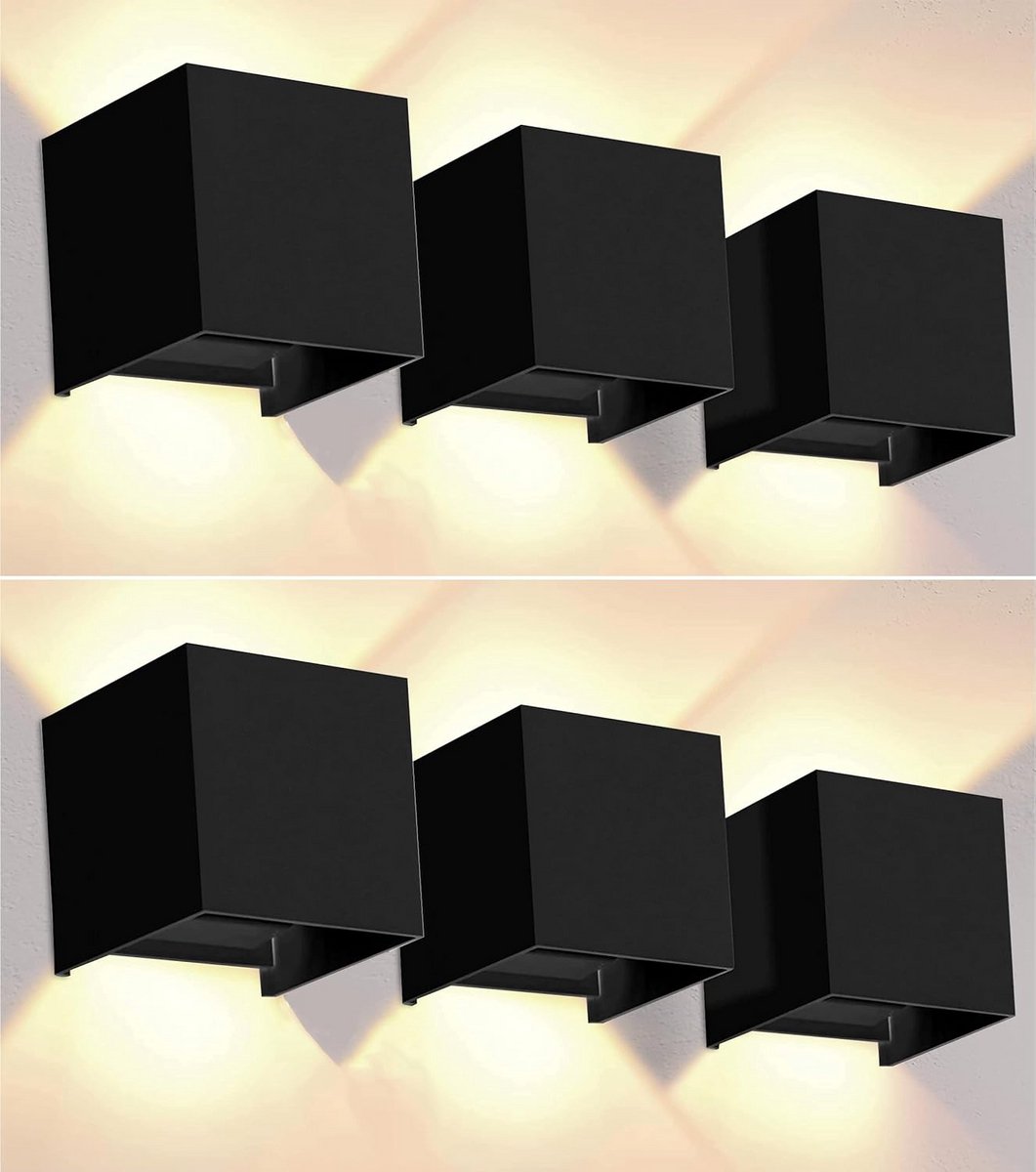 Set van 6 Zwarte LED Buiten Wandlampen met Verstelbare Kleurtemperatuur