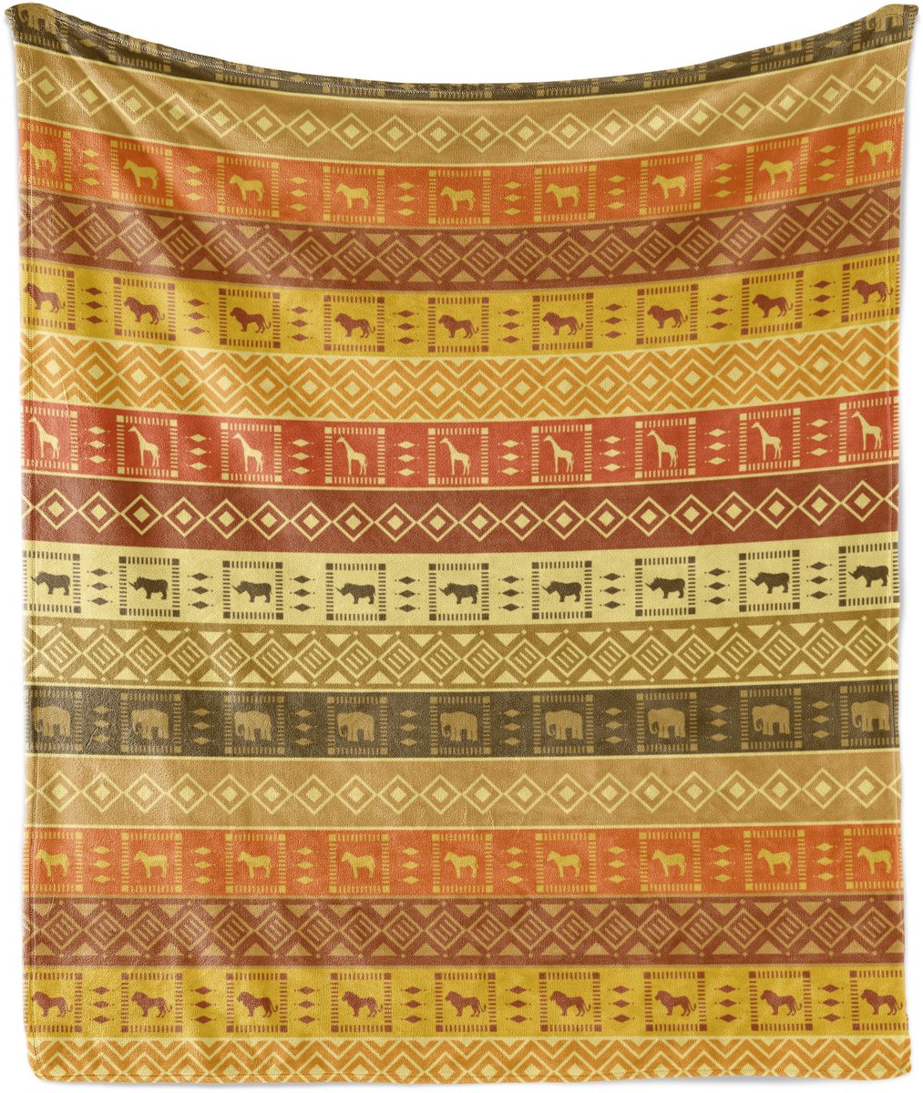 New Bed Savannah Gestreepte prehistorische tribale Zachte Flanellen Fleece Deken, 230 cm x 175 cm