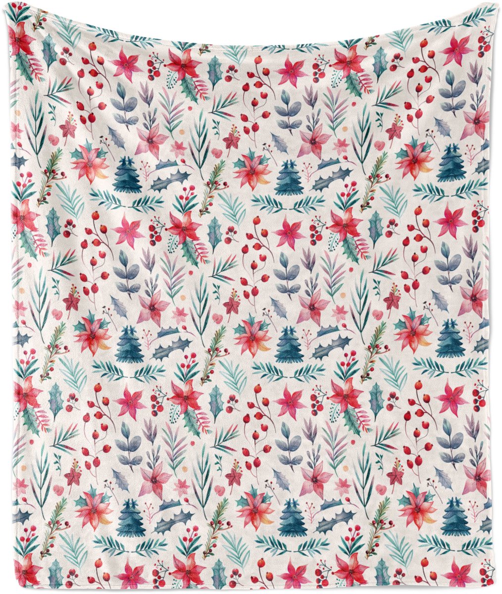 New Bed Kerstmis Kerstbloemen en bladeren Zachte Flanellen Fleece Deken, 230 cm x 175 cm