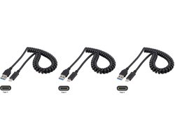 3 stuks OneOne 0,4m USB C spiraal kabel. Sterke laadkabel voor de auto. Oplaadkabel snoer past op Bang & Olufsen BeoPlay A1, A2 Active, EX, P2, P6, Bose Portable Home Speaker, QuietComfort 2, SoundLink Flex