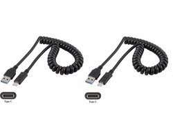 2 stuks OneOne 0,4m USB C spiraal kabel. Sterke laadkabel voor de auto. Oplaadkabel snoer past op GoPro actioncam MAX 360, 601-10197-00, AABAT-001, AABAT-001-AS, ASST1, CHDHX-501