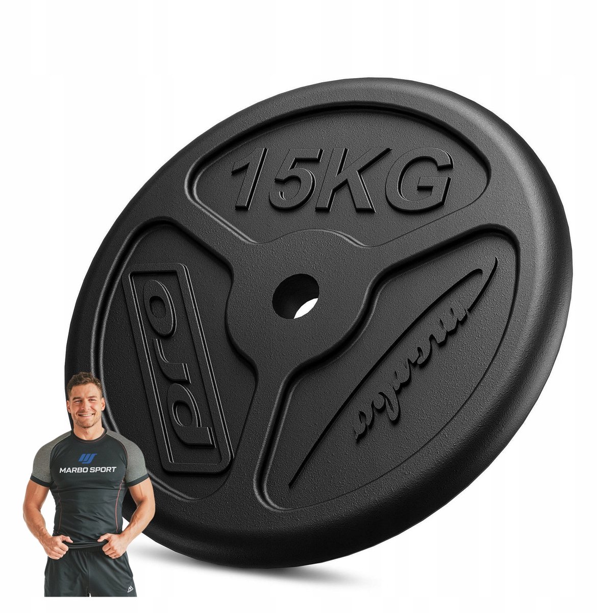 Marbo Sport - Halterschijf - Weight Plate slim - 15 kg - Gietijzer - Boring 31 mm - Voor krachttraining en thuisgym en Home Gym - Zwart