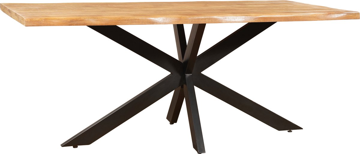 Sfeerwonen Enzo - Eettafel Rechthoek - 160 x 90 cm - Mangohout Naturel - Live Edge Natuurlijke Rand Boomstam 5 cm - Metalen Matrix Poot