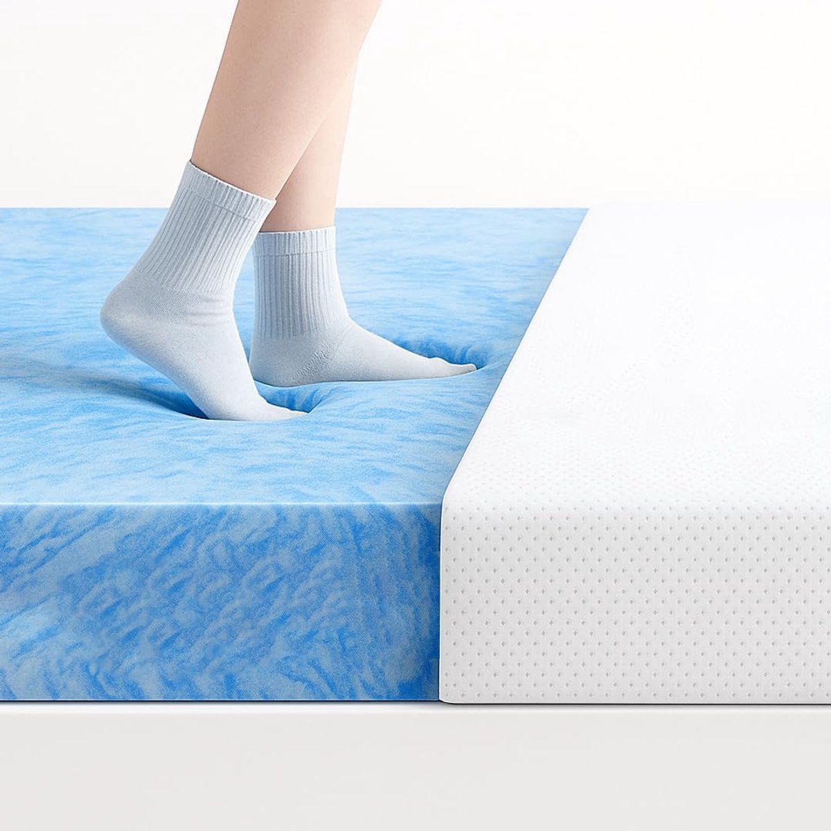 Mks Topper 220x200 – Verkoelende Gel Topper 5 cm – Ademend Traagschuim Matras Topper – Anti-slip – Afneembare Wasbare Hoes Wit