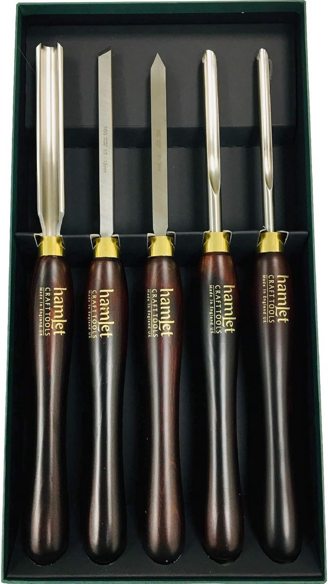 Houtdraai Beitel Set voor Beginners en Gevorderden - 5-delige Set met Handvatten van 255 mm