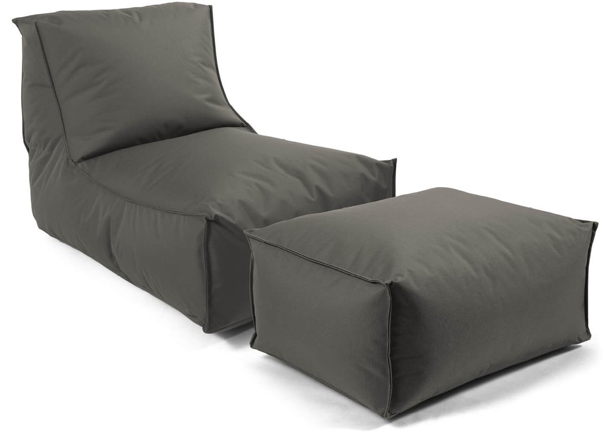 mokebo Zitzak met hocker voor kinderen & volwassenen 'Der Sundowner', Bean Bag met vulling of vloerkussen voor indoor & outdoor, relaxliege in Antraciet