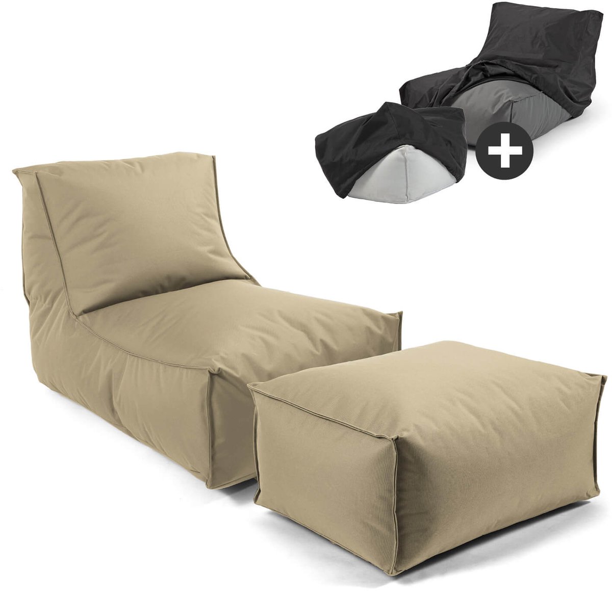 mokebo Zitzak met hocker en beschermhoes voor kinderen & volwassenen 'Der Sundowner', Bean Bag met vulling of vloerkussen in Beige-Khaki
