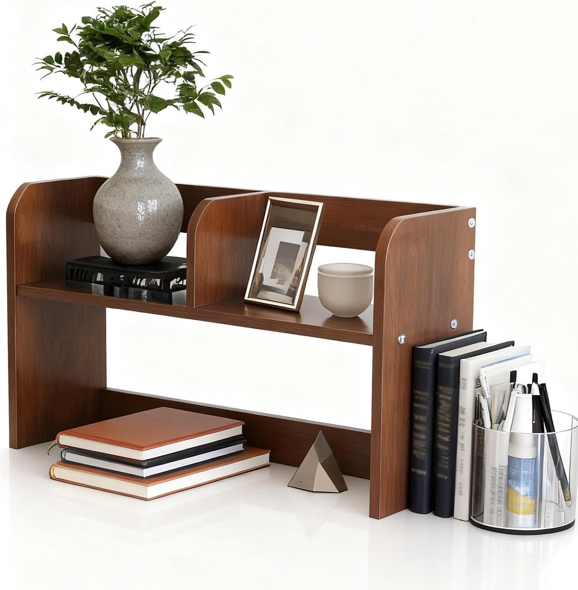 Bureaurek voor Boeken en Kantoorbenodigdheden, 2-Laags Houten Organizer, 60 x 17 x 30 cm