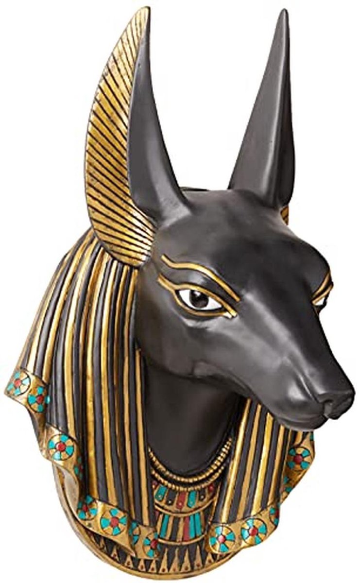 Egyptische Wandsculptuur van Anubis, 38 cm, polyresin, zwart en goud
