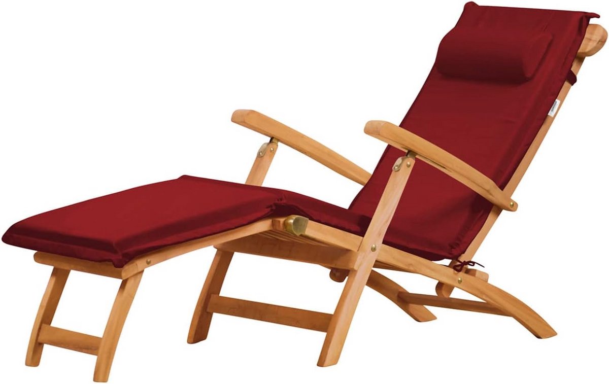 Deckchair Cushion with Neck Pillow Set Burgundy Red for High Back Lounger