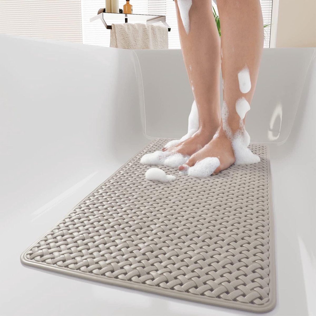 Extra lange antislip badmat - 100 x 40 cm, met zuignappen en afvoergaten, machinewasbaar