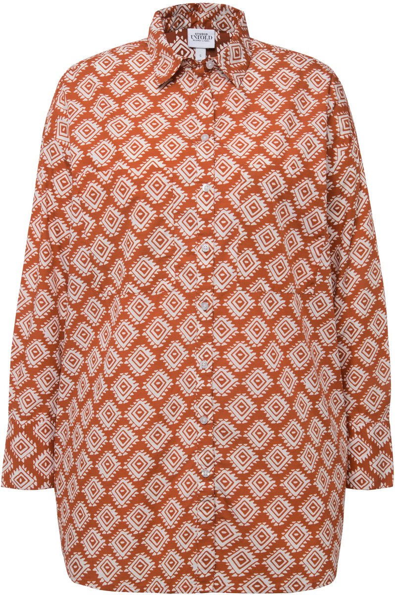 Studio Untold - Dames - Oversized overhemd all-over print overhemdkraag unisex - Roestoranje - Maat XL