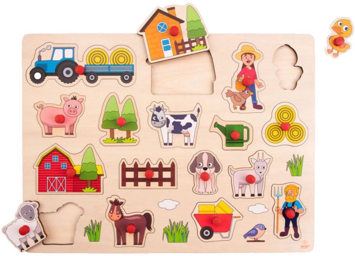 Knop Puzzel Boerderij – Houten Puzzel voor Kinderen – Gemakkelijk Legbaar met Rode Knopjes – Groot Formaat Educatieve Puzzel – Engelhart — afbeelding 6