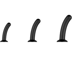 Nexus Dilator Set Siliconen - 3 Anale Dildos - Zwart - Gebogen Schacht - Zuignapbasis - Handsfree - Harnas Compatibel - Prostaat en G-spot Stimulatie - Beginners - Klein Medium Groot - Lichaamsveilig Siliconen van Voedselkwaliteit
