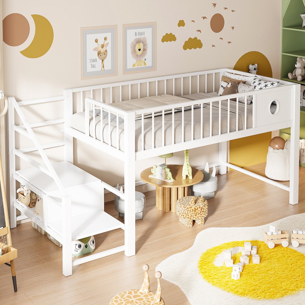 PHOEBE CAT Halfhoogslaper - 90 x 200 cm - Metalen frame - Kinderbed - Wit