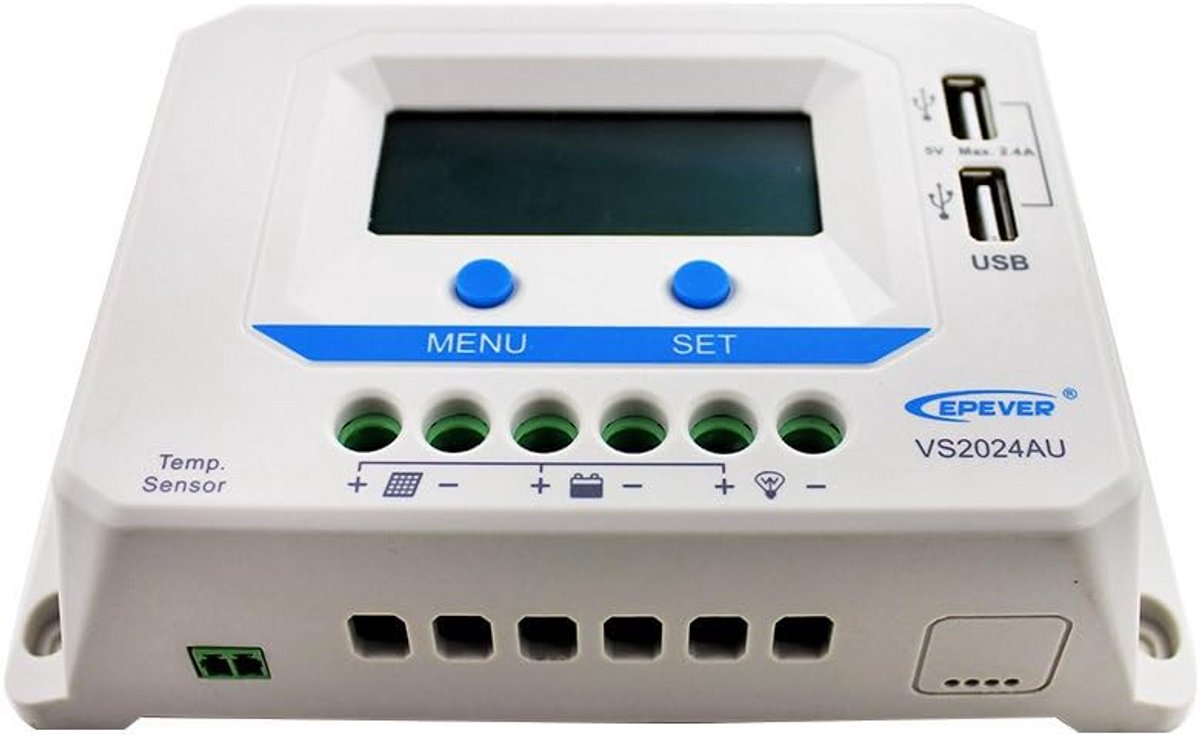 PWM Laadregelaar 20A met LCD en USB voor 12V/24V Zonnepanelen