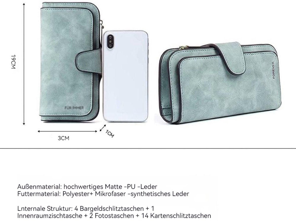 Vintage Lange Portemonnee Voor Dames - Grote Capaciteit En Lichtgroen Design - Schattig En Praktisch - Heldergroen - Veel Vakjes Voor Pasjes En Geld