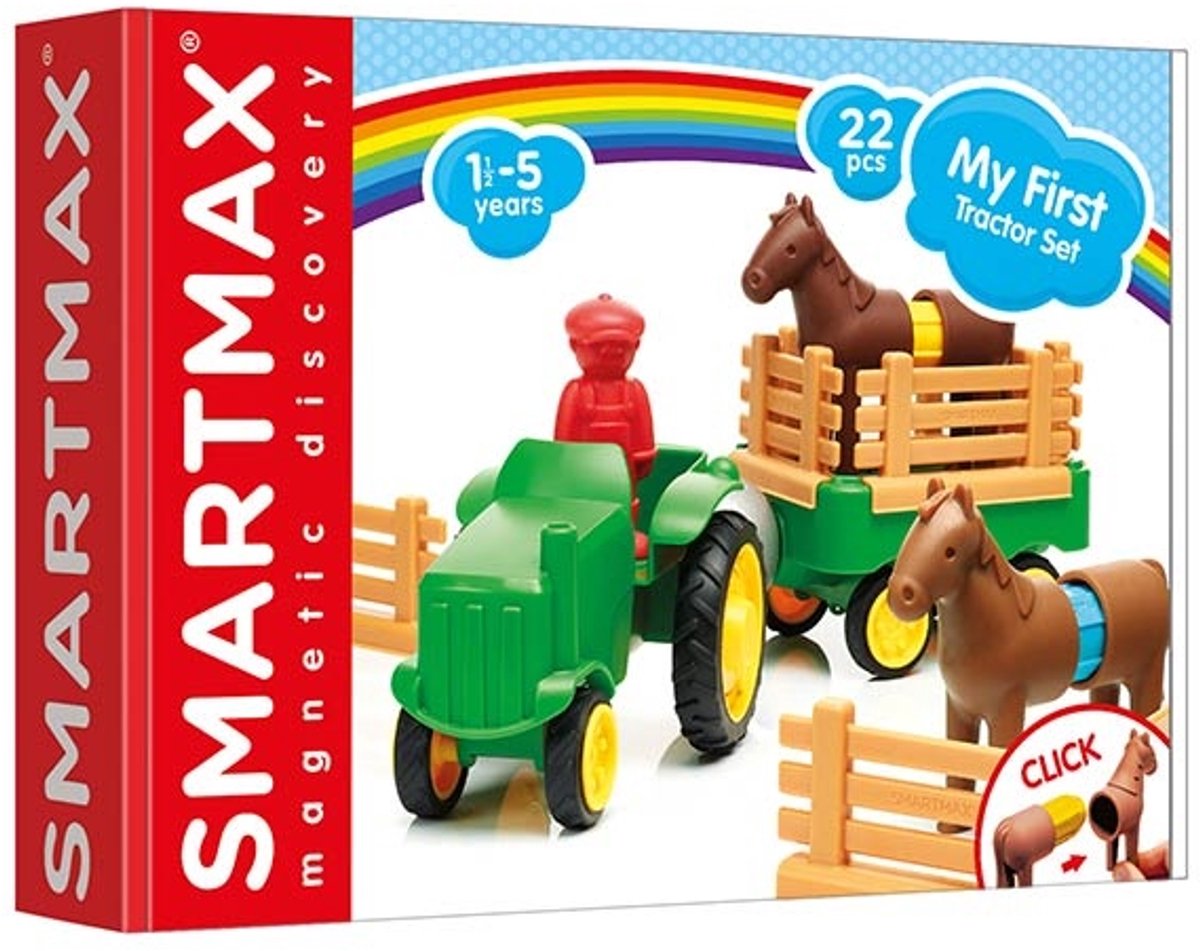 SmartMax My First Tractor Set - Magnetische Tractor en Paarden - 22-Delige Bouwset - Educatief Speelgoed voor Peuters - Vanaf 1 Jaar
