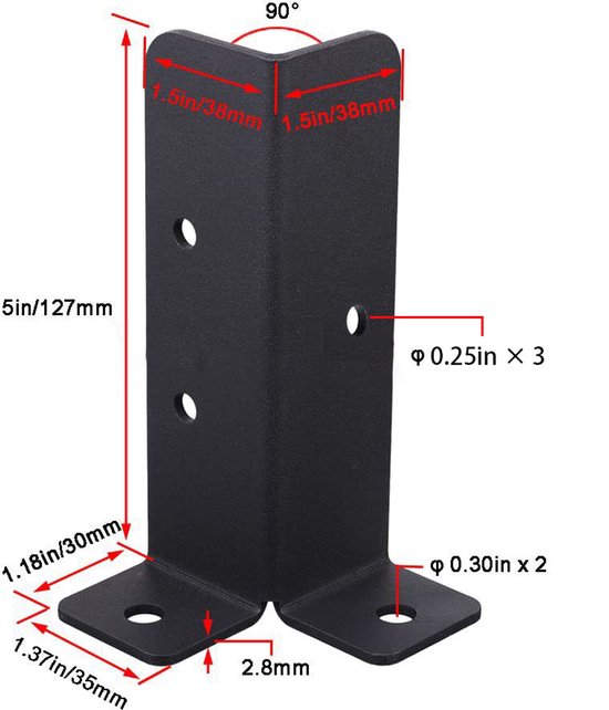 4-delige set schuttingpaalbeugels, schroefbare paalbeugel, verstelbare paalvoet Geschikt voor terras, houten paalbeugel Geschikt voor pergola. — afbeelding 3