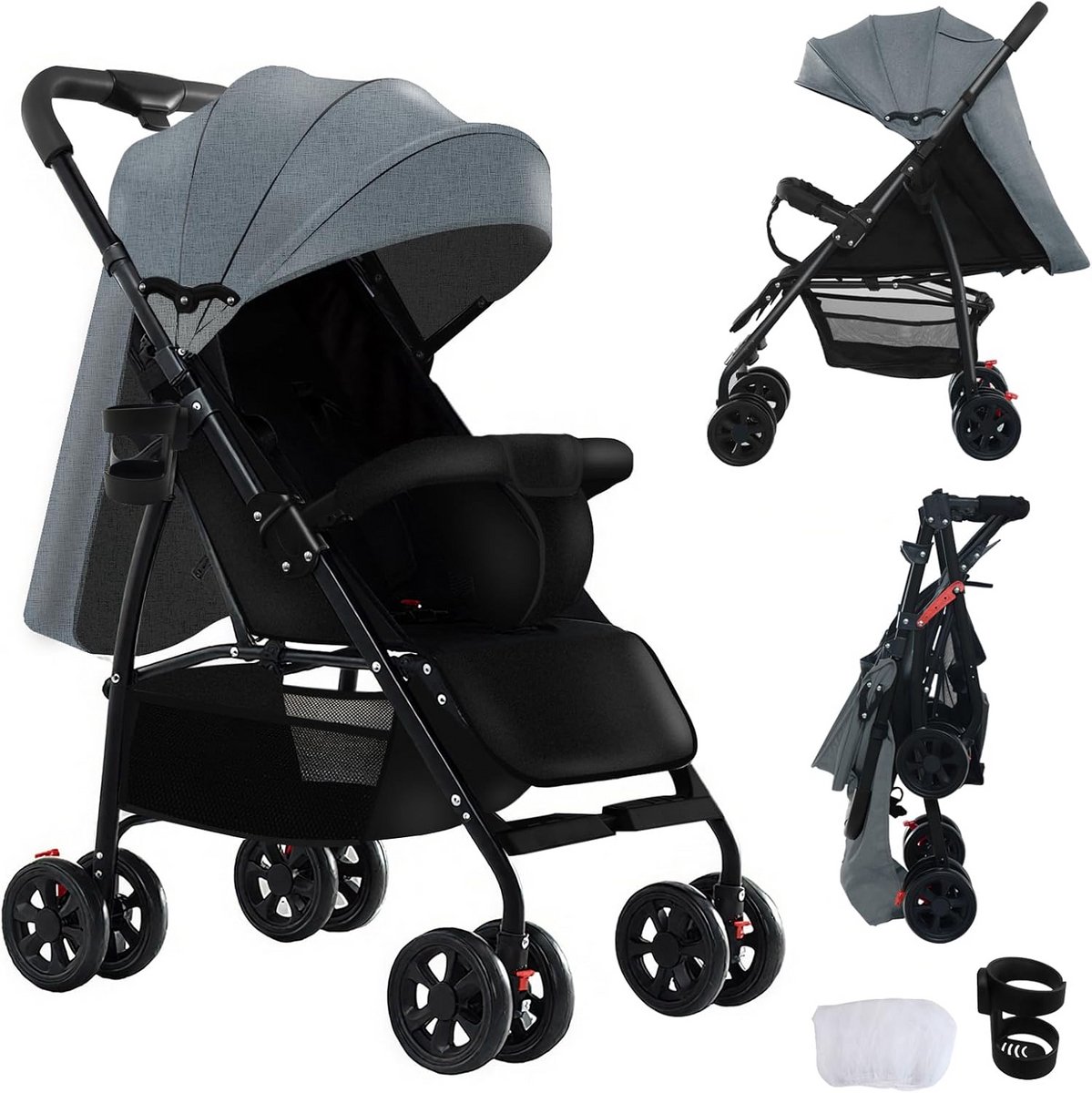 Ultralichte Kinderwagen 4,6 kg - Reisbuggy met Verstelbare Ligpositie en Compacte Ontwerp voor Pasgeborenen