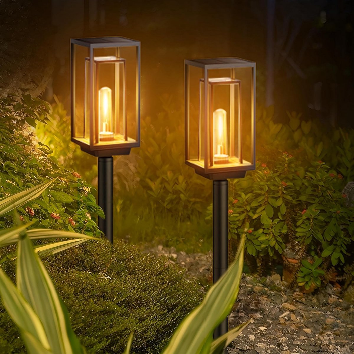 Zonnelampen voor Buiten - 2 Stuks - Waterdichte Tuinverlichting op Zonne-energie (Warm Wit)
