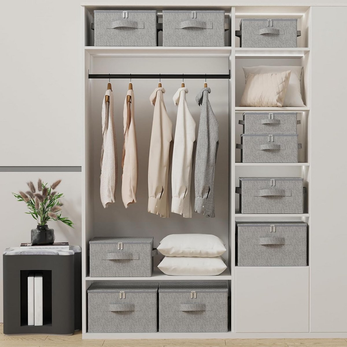 Opbergdozen met Deksel - Opvouwbare Deken Opbergzakken voor Kleding en Schoenen - Stijlvolle Organisatiebakken - 2 Stuks, Grijs (45x35x25cm) — cadeau in Cadeau-ideeën - foto 4