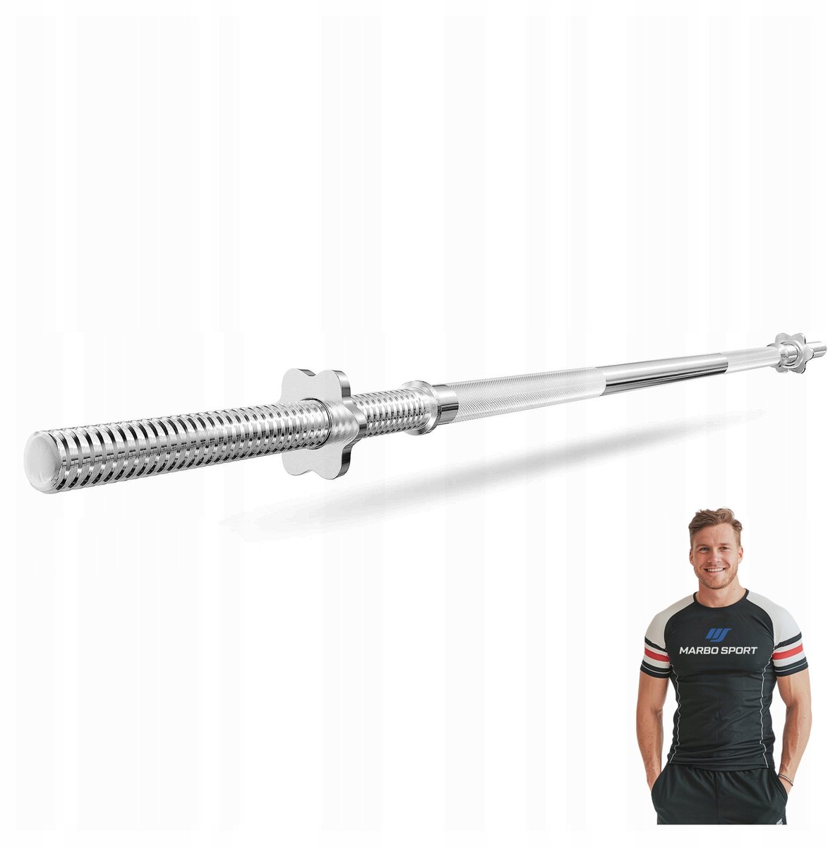 Marbo Sport - Halterstang schroefsluiting - Barbell - MW-G180-EX-SR - 180 cm - 30 mm boring - Verchroomd staal - Inclusief schroefklemmen - Voor krachttraining en thuisgym en Home Gym - Max. 200 kg