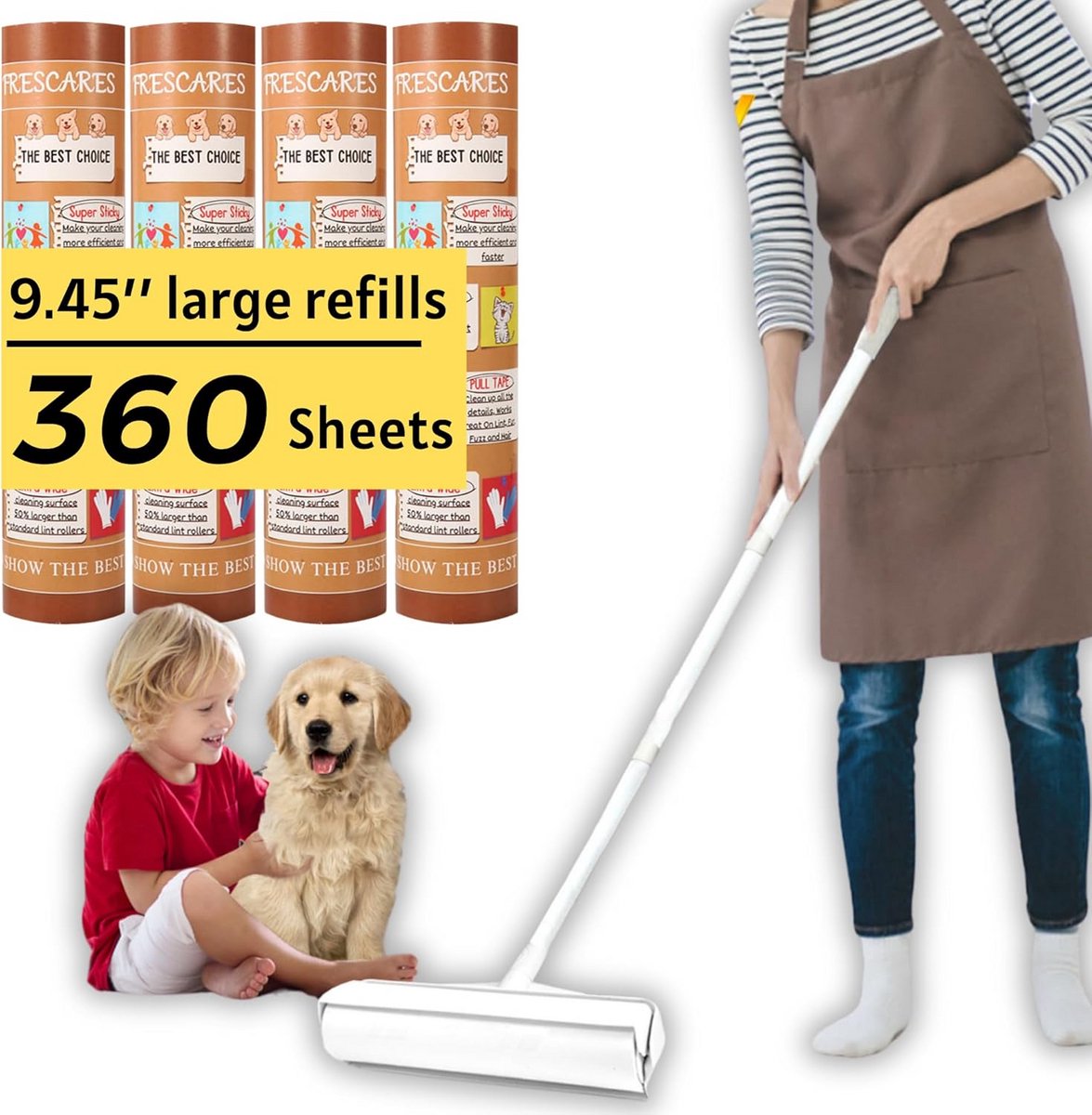 Extra Kleverige Pluisroller met Lange Steel voor Tapijt en Meubels - Inclusief 4 Navullingen