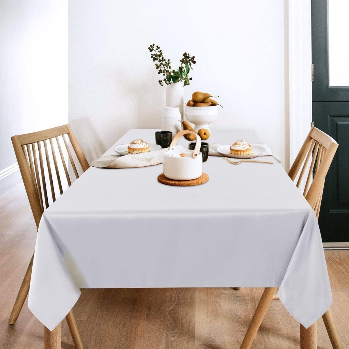 Wit Rechthoekig Tafelkleed Polyester 90 x 132 Inch voor 6 Voeten Tafel