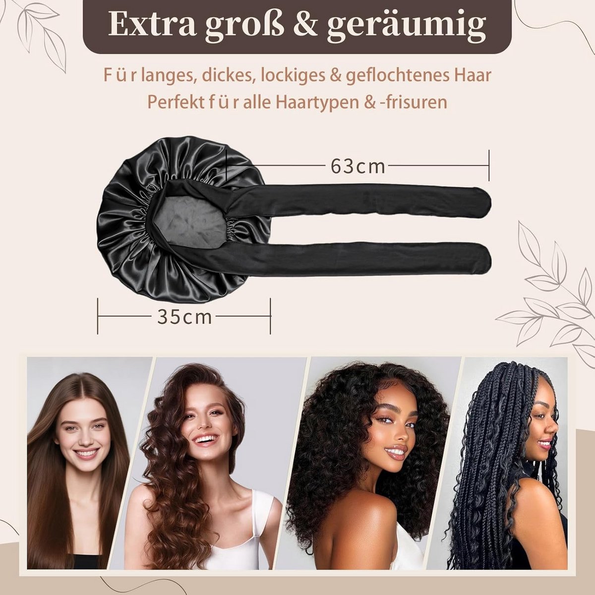 Set Satijnen Slaapmuts met Scrunchies: Dubbele Zijde & Grote Muts voor Krullen Nachtelijke Haarprotectie