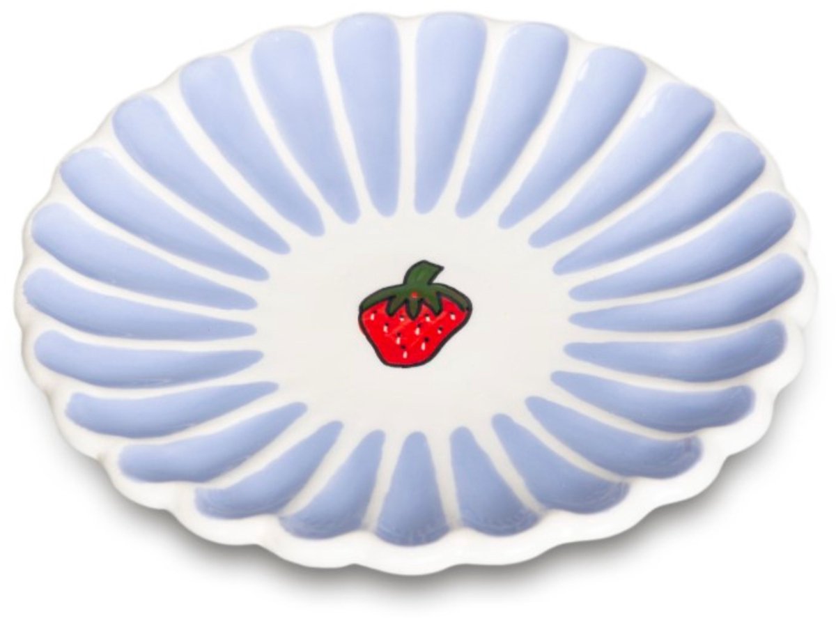 Bordje Fruity Strawberry – Paars/Wit gestreept – Aardewerk – ø 15 cm - Dishes & Deco