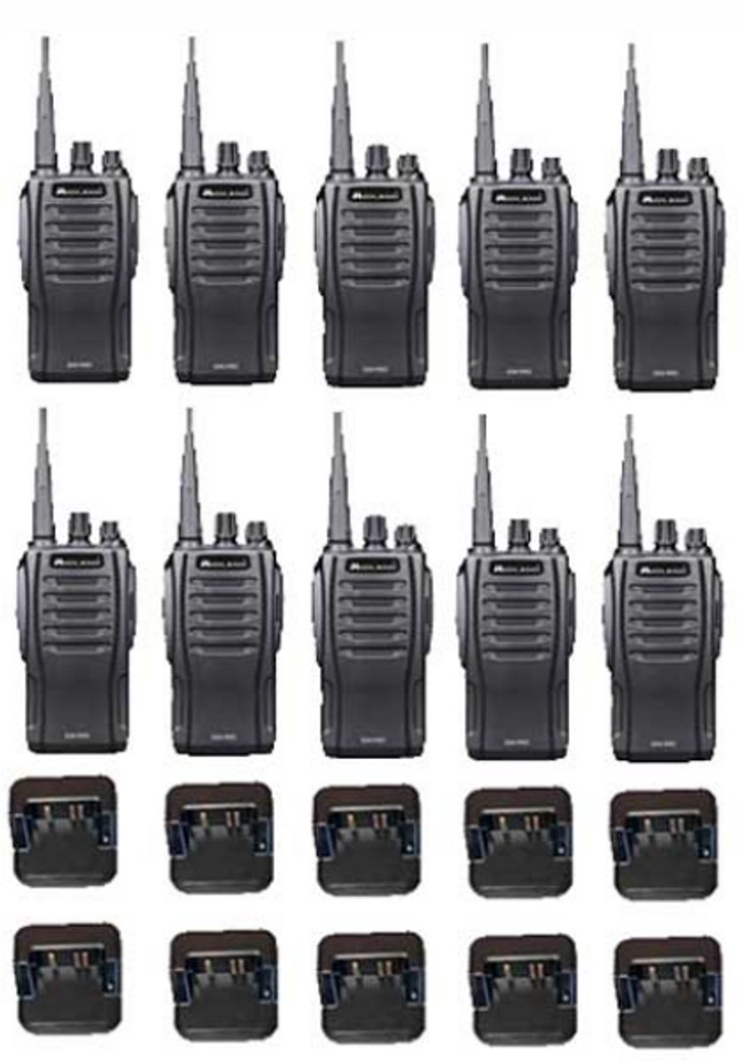 Set van 10 Midland G10 Pro UHF PMR446 Portofoon met tafellader
