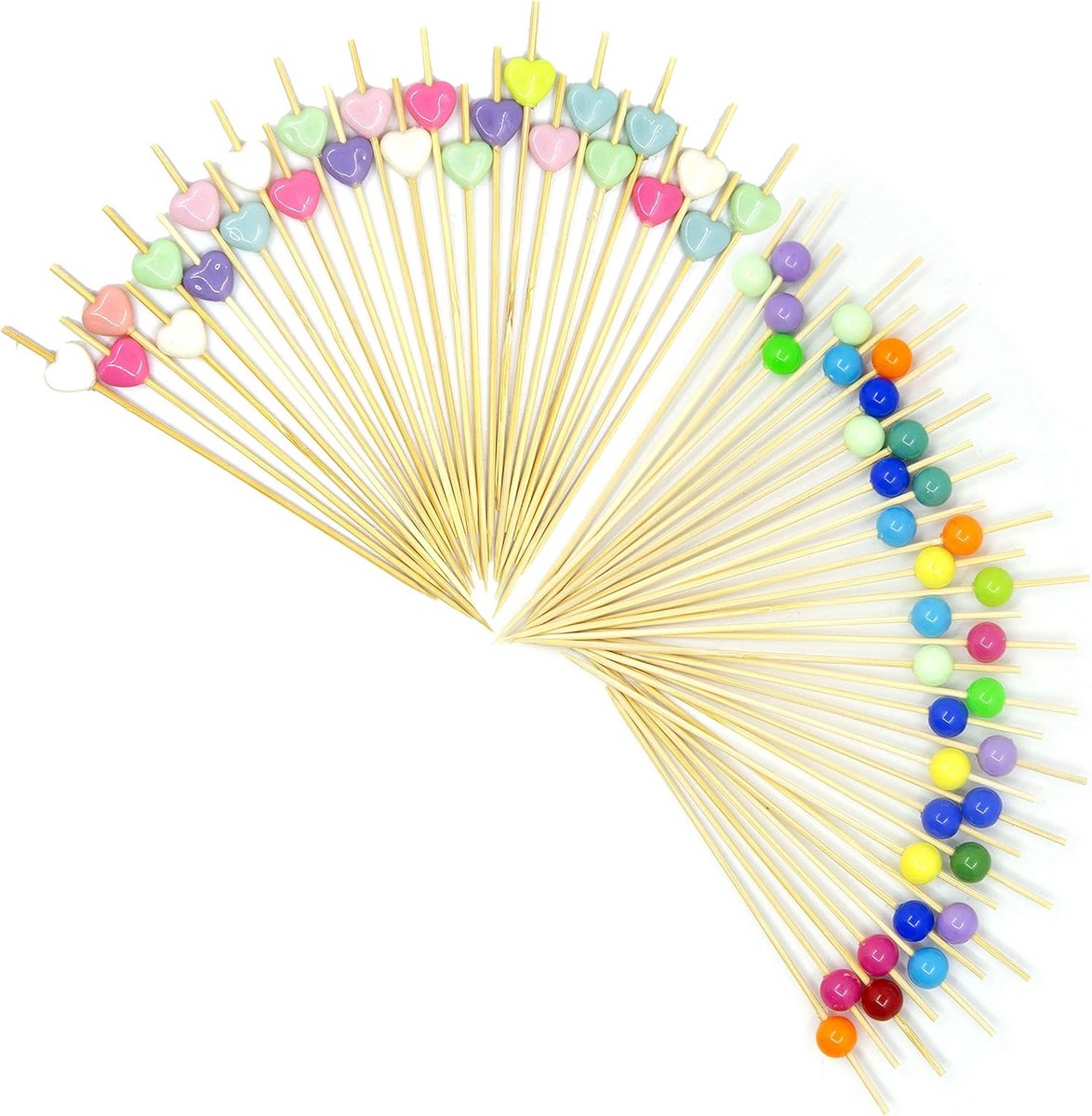 200 Houten Cocktail Prikkers met Decoratieve Kraaltjes - Ideaal voor Hapjes, Fruit en BBQ