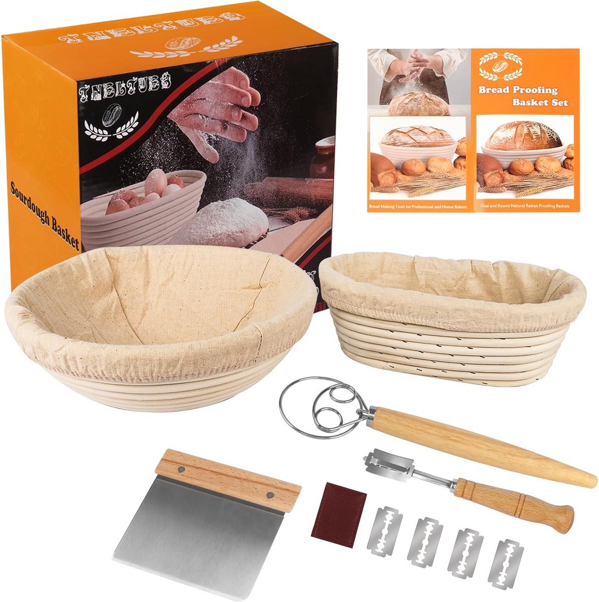 Complete Gistmand Set voor Broodbakken: 2 Manden, Snijgereedschap en Accessoires