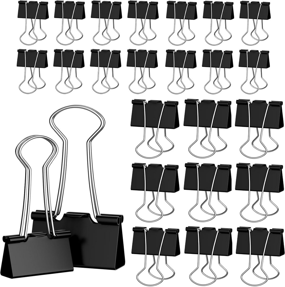 Zwarte Foldback Nietjes (100 Stuks) - Herbruikbare Metalen Bindclips voor Assortiment Papier