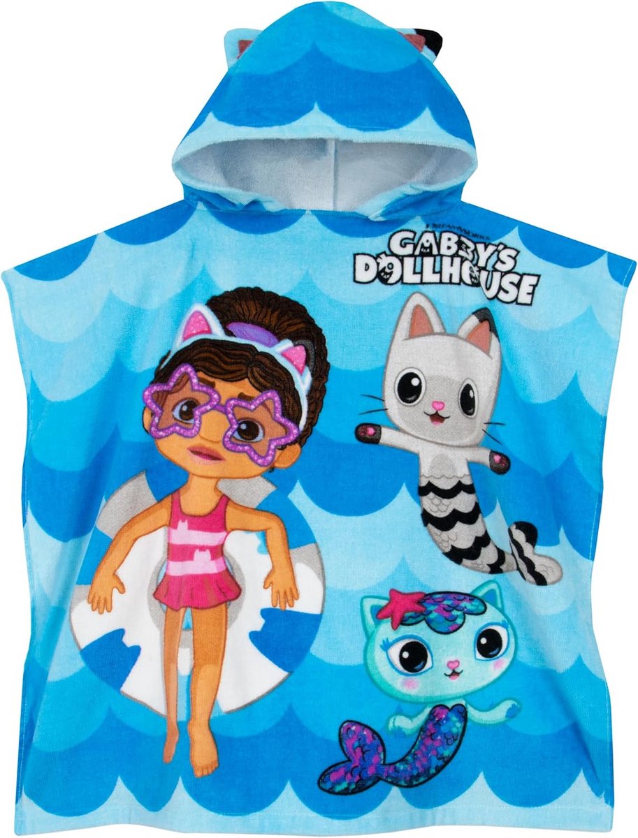 Kinder Hoodie Handdoek Blauw met Kattenoren | Bad- en Strandponcho voor Meisjes