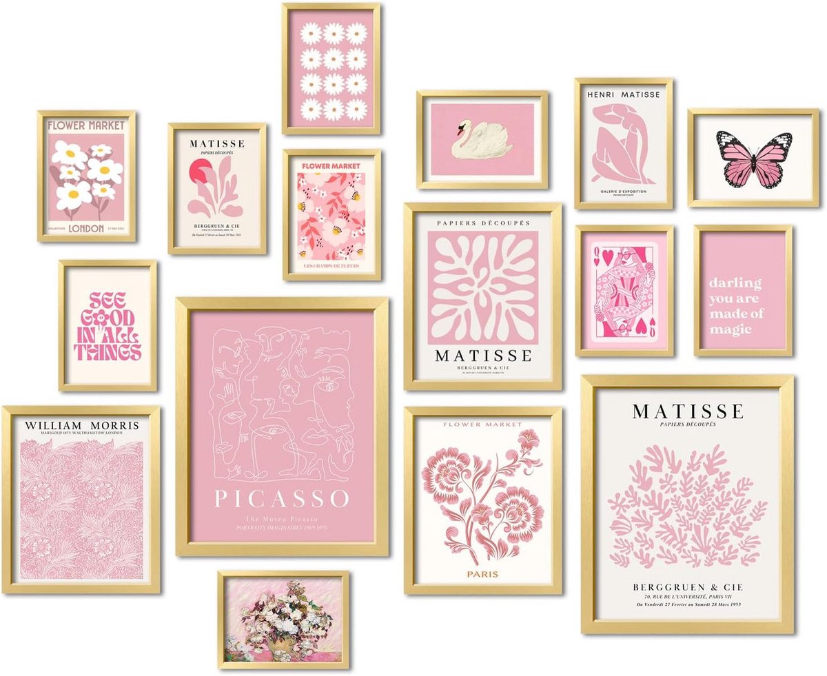 16 stuks Roze Muurprints Collage Set voor Galerijmuur Decoratie