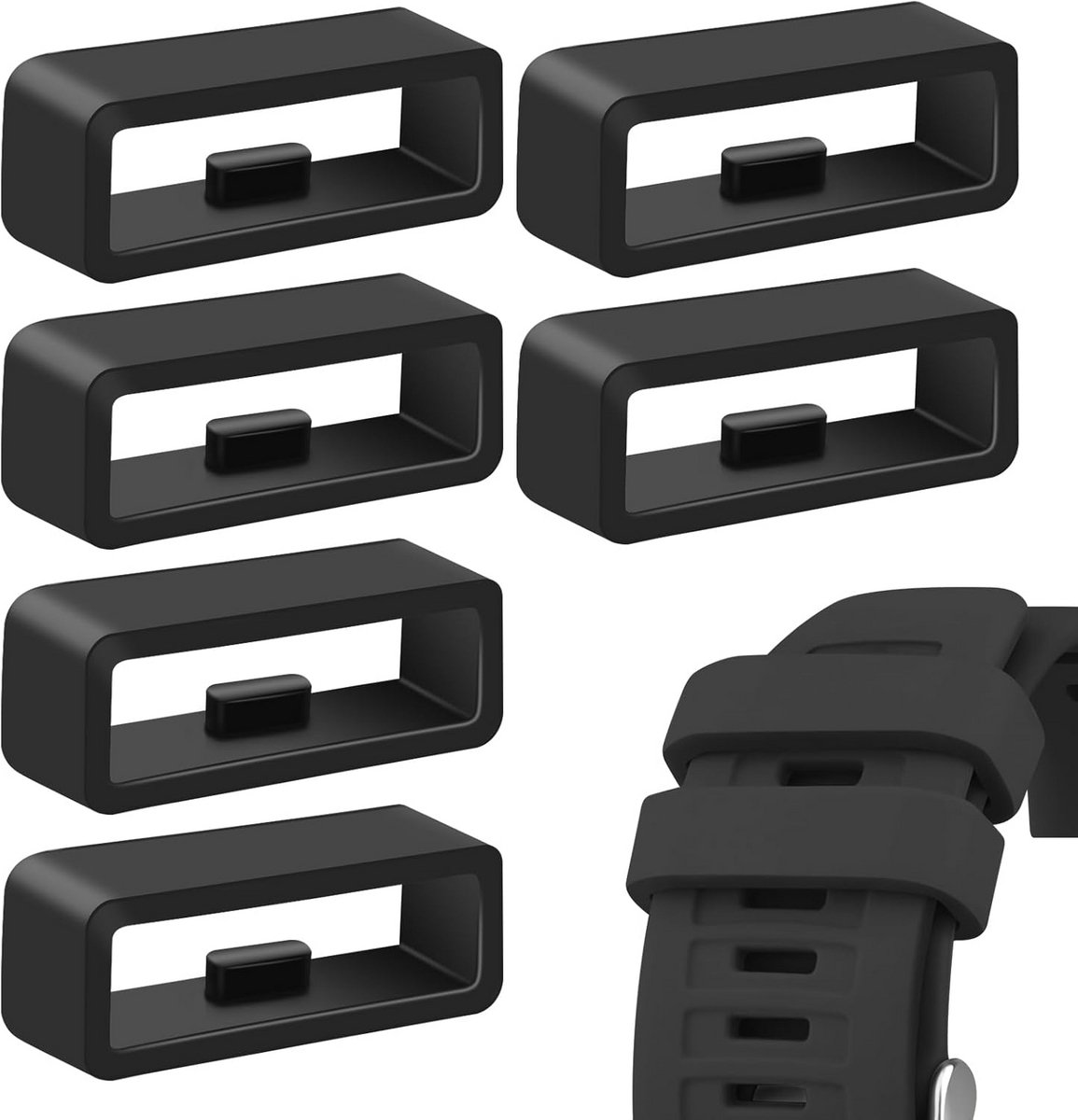 6x Siliconen Band Houder Lus 20mm & 22mm Rubber Veiligheidsklem voor Smartwatch Armband