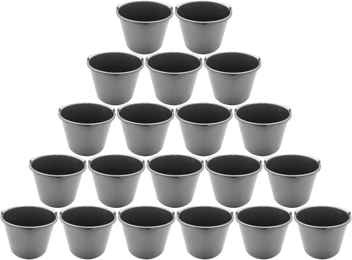 Set van 20 Stuks Robuuste Bouwemmers 12 Liter met Maatverdeling en Handvat