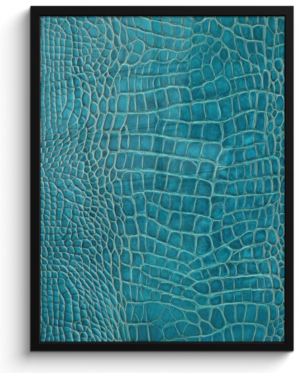 FrameYourWall Poster in lijst - Fotolijst 50x70 cm - Posters - Krokodillenleertextuur - Blauw - Exotisch - Posterlijst zwart - Decoratie - Wanddecoratie woonkamer - Muurdecoratie slaapkamer Multicolor